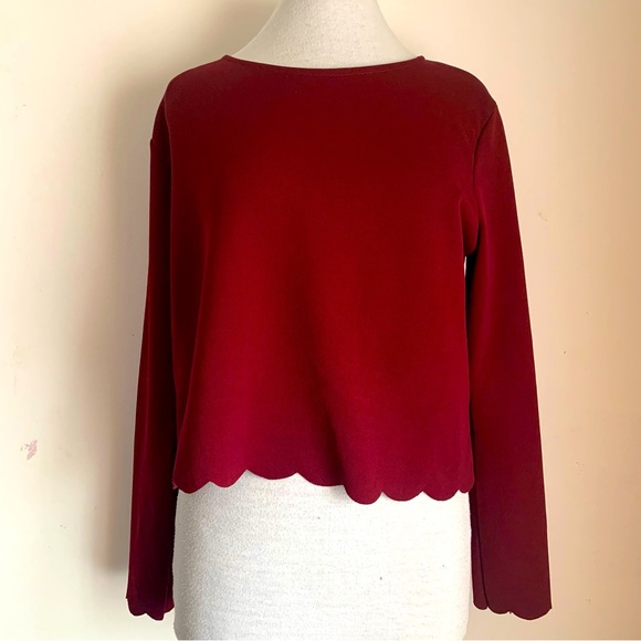 New Look Tops - New Look Long Sleeve Top Burgundy Round Neck Stretch Waist Length UK Size 16
